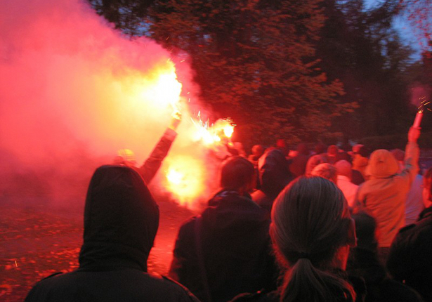 Supporters marching to the stadium.