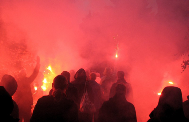 Supporters marching to the stadium.