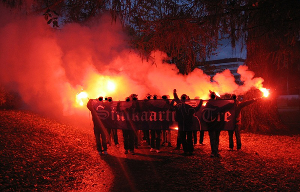 Supporters marching to the stadium.