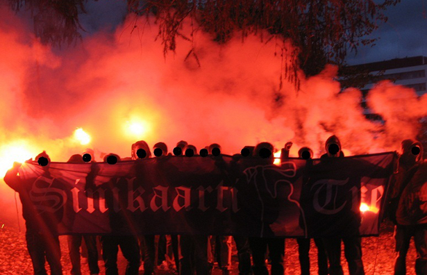 Supporters marching to the stadium.
